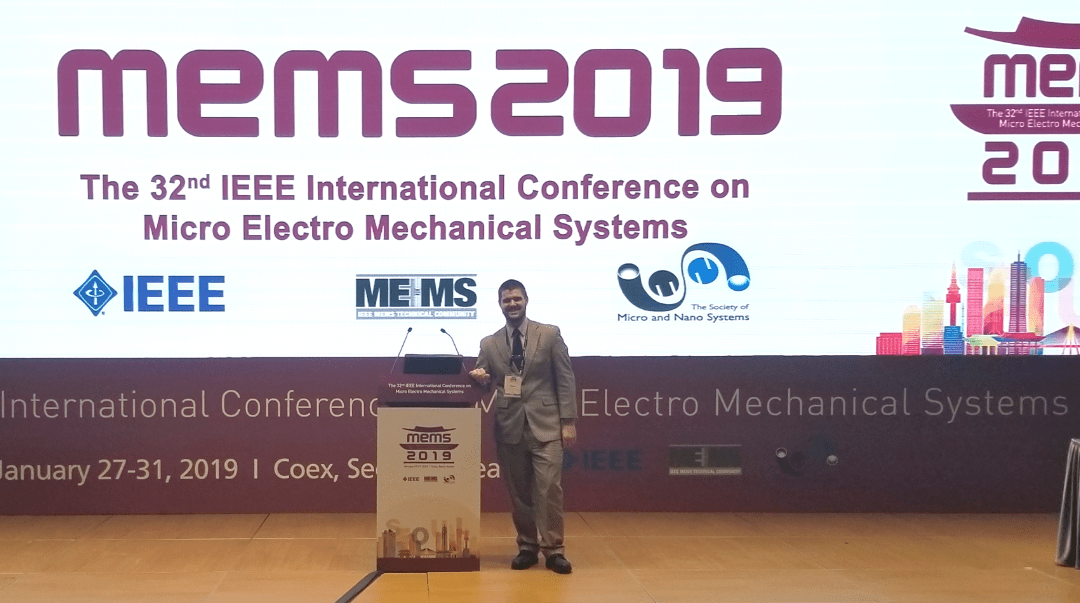 Andrew Lamont & Michael Restaino Win “Outstanding Student Paper Award” @ IEEE MEMS ’19 Seoul, Korea!